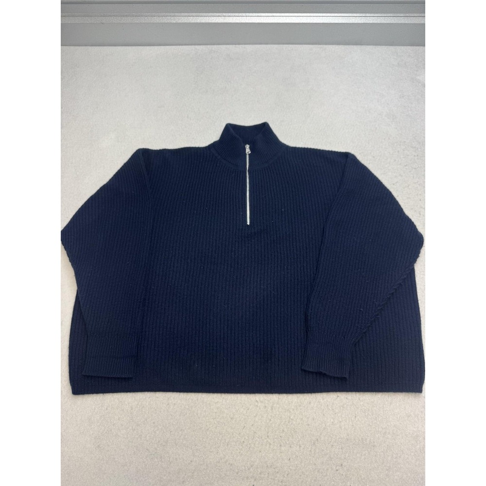 Jenni Kayne Sweater Womens XL Blue 100% Cashmere 1/4 Zip Mock Neck Knit